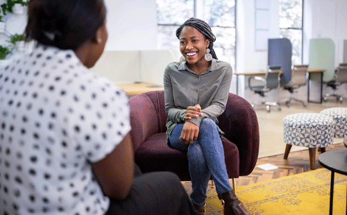 Smiling candidate at an interview